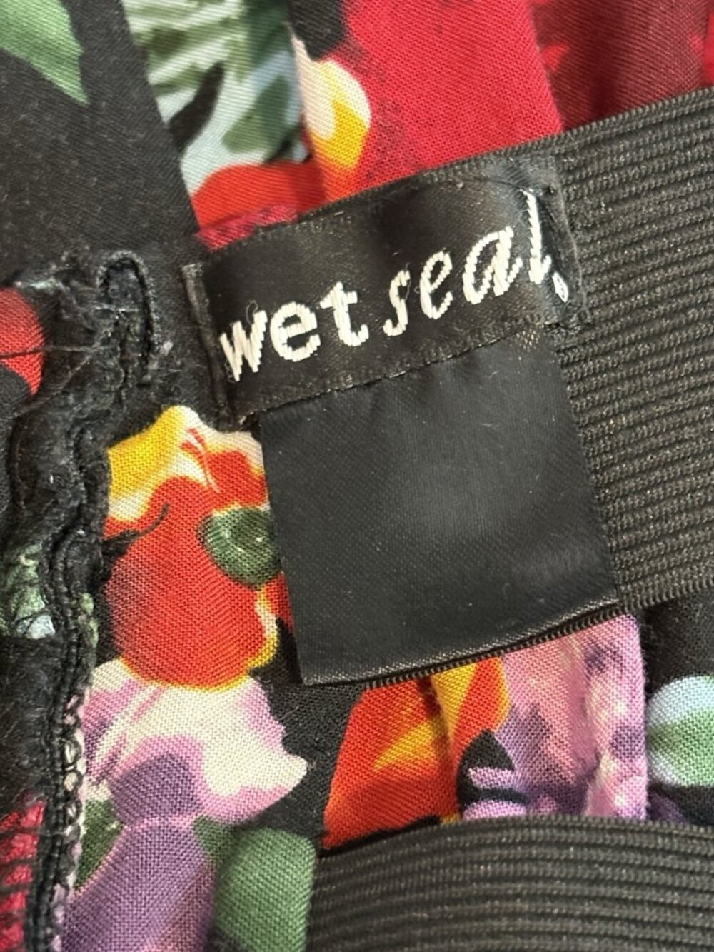 Wet Seal Floral Fit & Flare Dress Strappy Open Back Black Red Women Size L Y2K - Picture 4 of 6